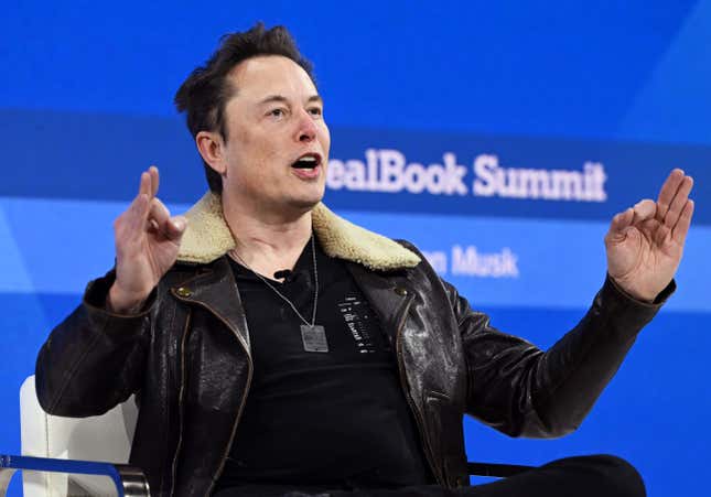 NEW YORK, NEW YORK - NOVEMBER 29: Elon Musk speaks onstage during The New York Times Dealbook Summit 2023 at Jazz at Lincoln Center on November 29, 2023 in New York City.