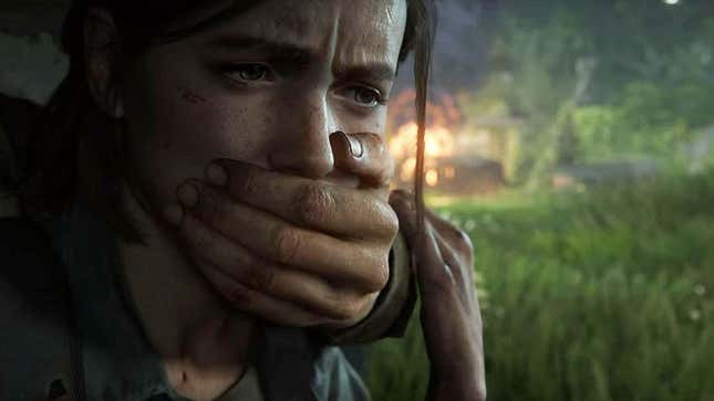 A screenshot shows Ellie with a hand over her mouth. 