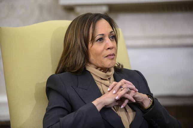 US Vice President Kamala Harris meets with members of the Congressional Black Caucus in the Oval Office of the White House in Washington, DC, US, on Thursday, Feb. 2, 2023.