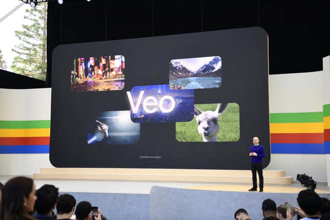 Google Deepmind CEO Demis Hassabis unveils its new AI video tool Veo during Google I/O 2024.