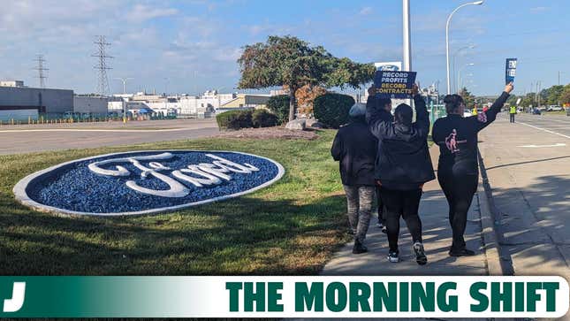 Striking UAW workers outside a Ford plant in Michigan.