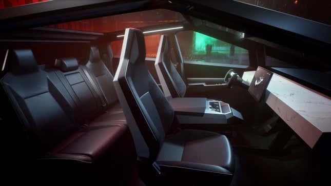 A render of the interior of the Tesla Cybertruck. 
