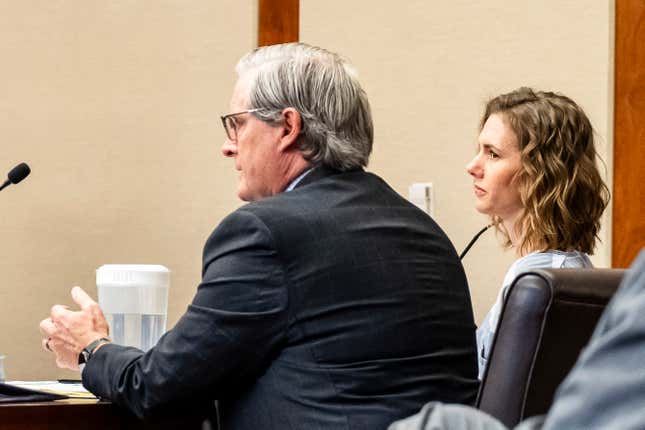 CORRECTS SENTENCE TO UP TO 30 YEARS, NOT 60 YEARS - Defendant Ruby Franke looks on during court Tuesday, Feb. 20, 2024, in St. George, Utah. Franke, a Utah mother of six who gave parenting advice to millions via a once-popular a YouTube channel, shared a tearful apology to her children for physically and emotionally abusing them before a judge sentenced her to serve up to 30 years in prison, due to a Utah state law that caps the sentence duration for consecutive penalties. (Sheldon Demke/St. George News via AP, Pool)