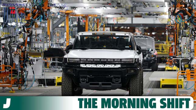 A photo of an electric Hummer at a GM truck plant. 