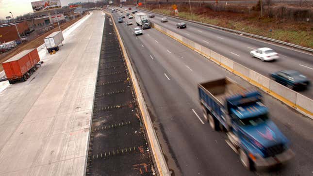 A photo of highway works on a road in Pennsylvania. 