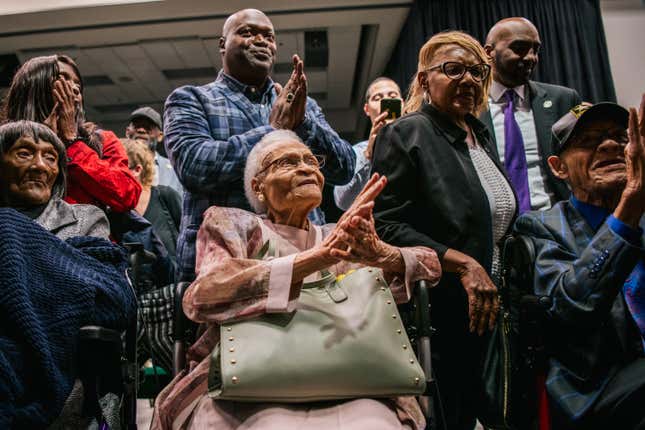 The last survivors of the Tulsa Massacre (Lessie Benningfield Randle, Viola Fletcher, and Hughes Van Ellies) during the 100th anniversary of the massacre