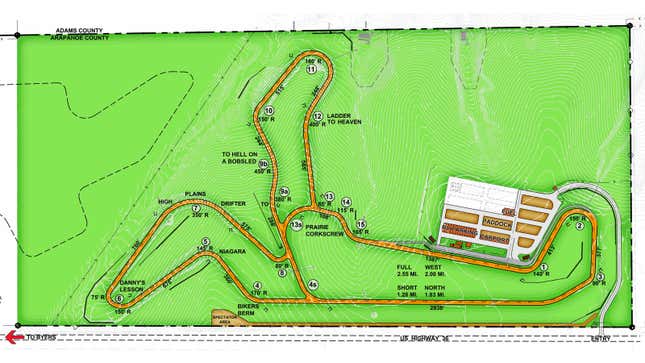 A map of the track at High plains Raceway in America. 