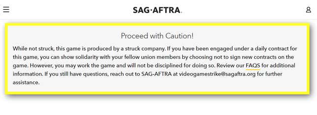 A screenshot shows the SAG-AFTRA warning for working on GTA 6. 