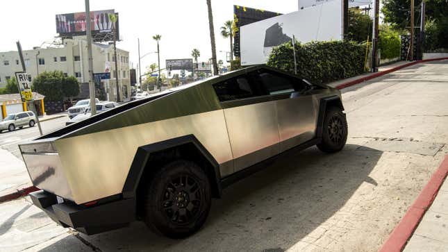 A Tesla Cybertruck during a test drive in Los Angeles, California, US, on Friday, Feb. 16, 2024.