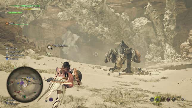 The hunter charges toward a Gypceros with the Slinger item bar in the bottom right corner.