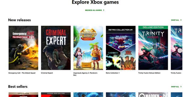 Una captura de pantalla de la tienda digital de Xbox. 