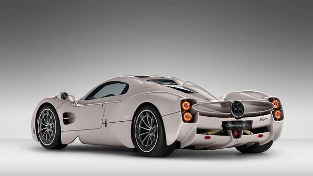 A photo of the rear quarter on the Pagani Utopia hypercar.