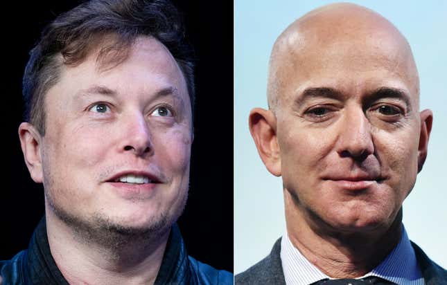 SpaceX-CEO Elon Musk (links) und Blue-Origin-Gründer Jeff Bezos (rechts) planen beide, ihre Raketen in dieser Woche zu testen.