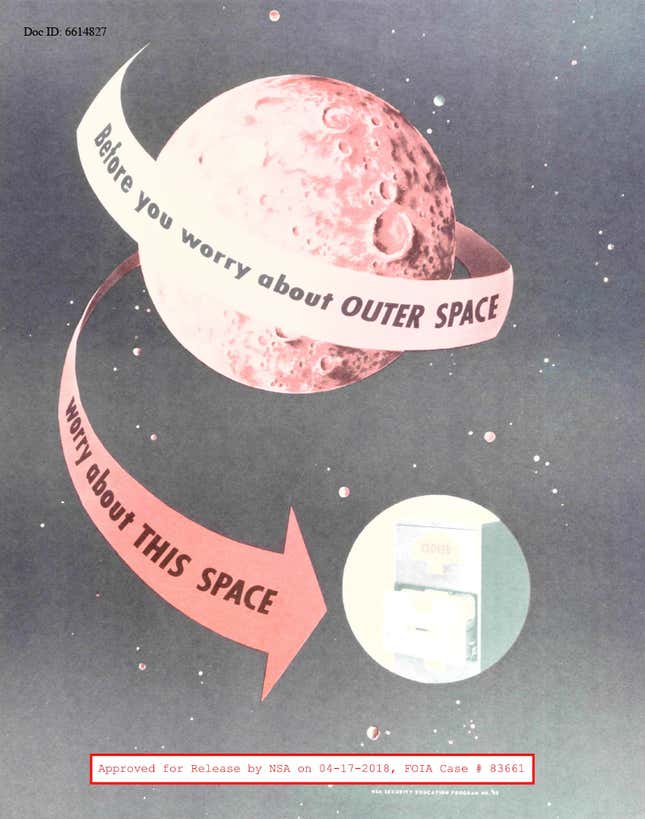 Image for article titled Cold War-era office posters from NSA’s archives shows a hundred ways to say “shhh”