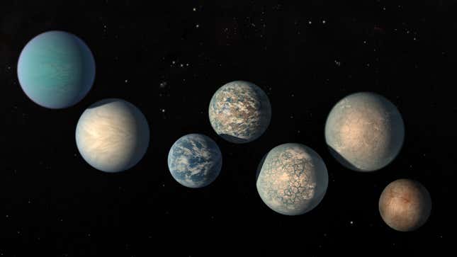 Artist’s concept of the planets of TRAPPIST-1, a star system about 40 light-years from Earth.