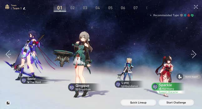 Four characters on the Team Screen.