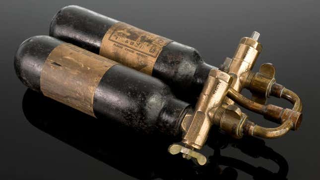 Laughing gas has been used as an anesthetic by doctors for centuries, as illustrated by these empty nitrous oxide cylinders used in the UK between 1915-1940.