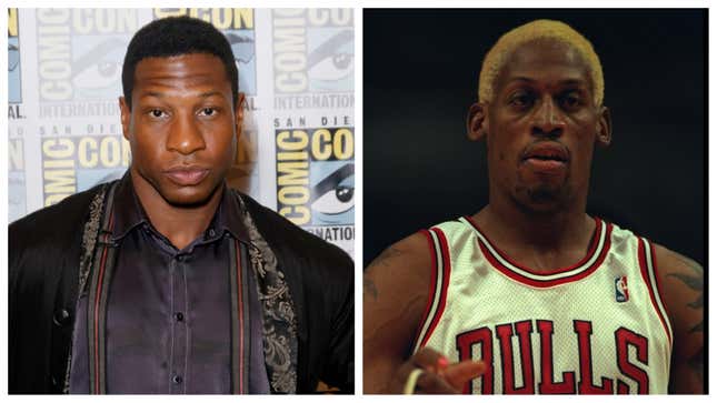 Jonathan Majors, left; Dennis Rodman.