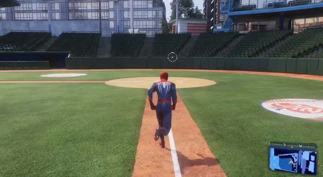 Peter leitet die Bases auf einem Baseballfeld. 