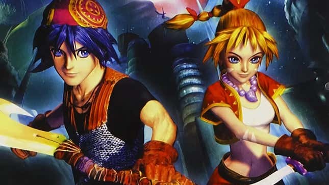 Serge and Kid adorn the cover of the official box artwork of “Chrono Cross”. 