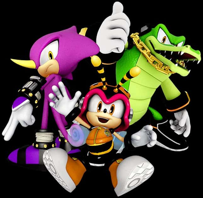 Renders of Espio, Charmy, and Vector.