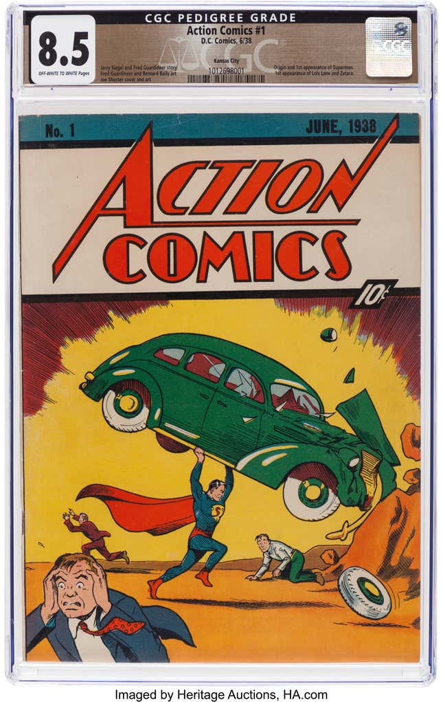 This photo provided by Heritage Auctions shows a copy of Action Comics No. 1, the comic book that introduced Superman to the world in 1938, which sold for $6 million on Thursday, April 4, 2024. (Heritage Auctions via AP)