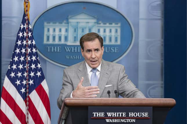 WASHINGTON DC, UNITED STATES - JUNE 26: National Security Council Coordinator Admiral John Kirby (R) speaks during the White House Press Briefing at the White House in Washington D.C., United States on June 26, 2023. 