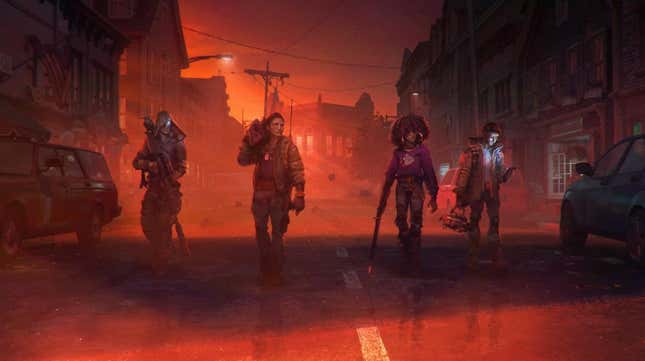 Concept art shows Redfall's heroes walking through town. 