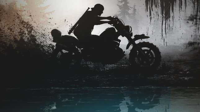 A guy hides from zombies on a motorcycle. 