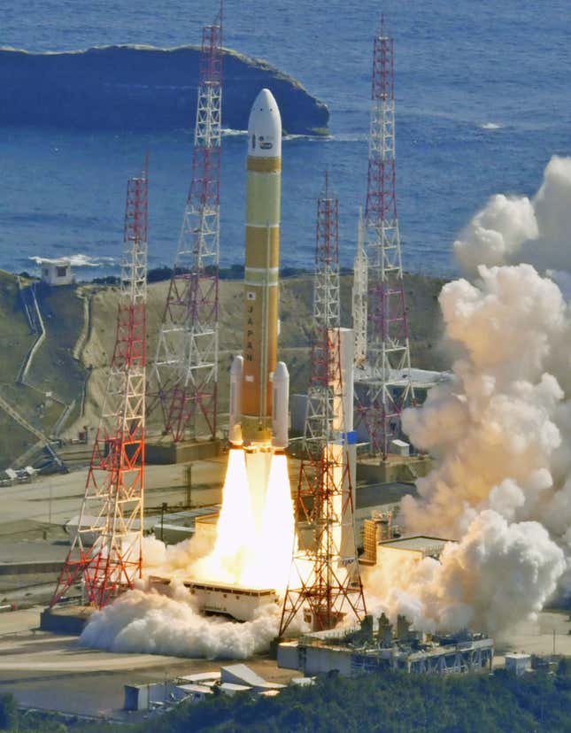 An H3 rocket lifts off from Tanegashima Space Center in Kagoshima, southern Japan on March 7, 2023. Japan&#39;s space agency on Tuesday, Feb. 13, 2024, postponed the second test flight of its new flagship rocket H3 series that was planned for this week because of bad weather forecasts at the launch site, as space officials scramble scramble to ensure a successful liftoff a year after a failed debut flight. (Kyodo News via AP)