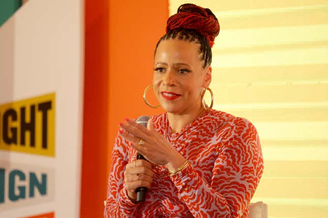 TLANTA, GEORGIA - JUNE 09: Nikole Hannah-Jones speaks onstage during the Alight Align Arise: Advancing the Movement for Repair National Conference at Thompson Buckhead on June 09, 2023 in Atlanta, Georgia.