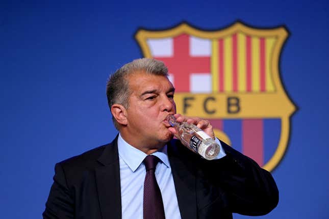 Barcelona President Joan Laporta paused for a drink in April while attempting to explain away the club’s latest scandal.