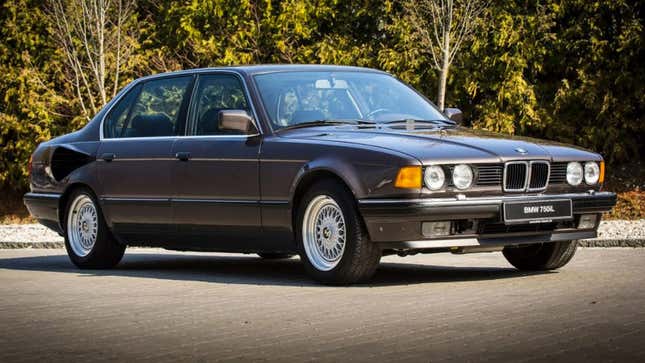 A photo of a BMW 750 sedan fitted with a V16 engine. 