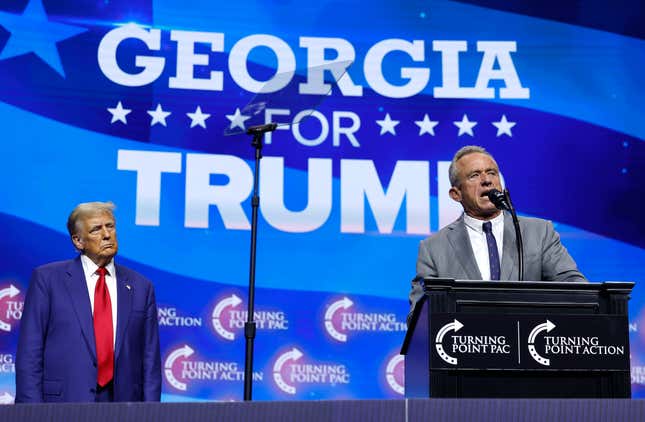 Robert F. Kennedy Jr. speaks at a rally for President-elect Donald Trump in Georgia. Kennedy ended his run for office earlier this year, telling his supporters to back the Republican. 