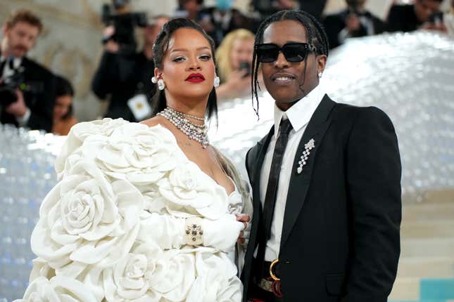 Rihanna and A$AP Rocky attend the 2023 Met Gala Celebrating “Karl Lagerfeld: A Line Of Beauty” at Metropolitan Museum of Art on May 01, 2023 in New York City.