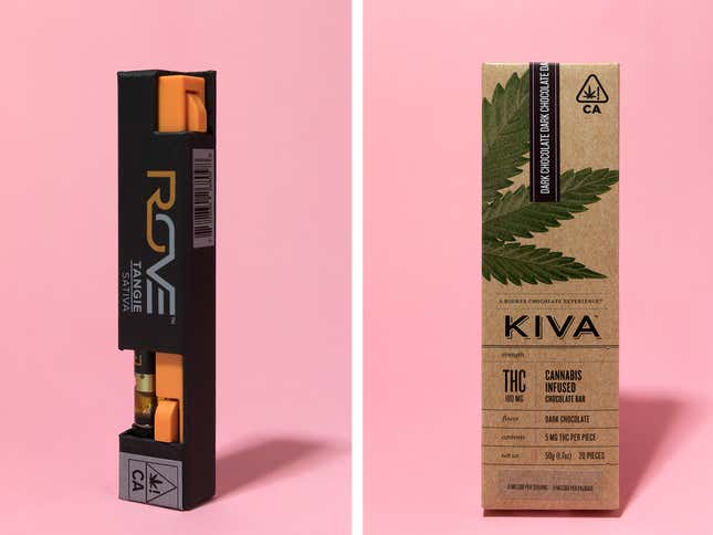 A vape pen and a cannabis-infused chocolate.