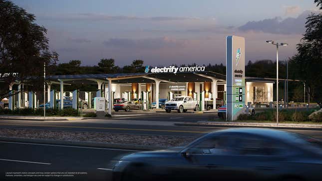 Render of an Electrify America charging station in Santa Barbara, California