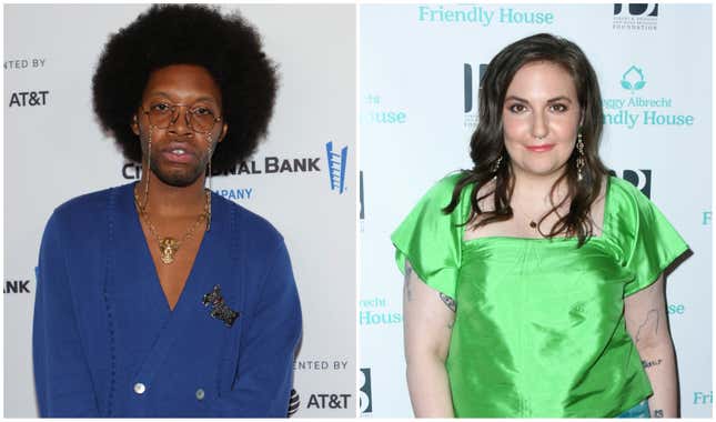 Jeremy O. Harris  on June 19, 2021 in New York City; Lena Dunham on October 26, 2019 in Beverly Hills, California.