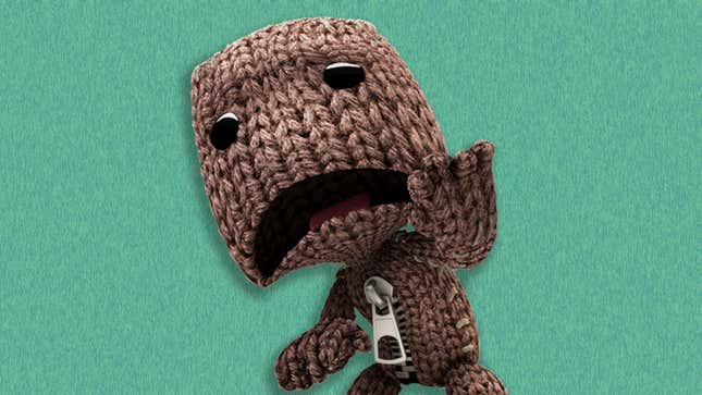 Το Sad Sackboy από το LittleBigPlanet στέκεται σε ένα πράσινο κενό.