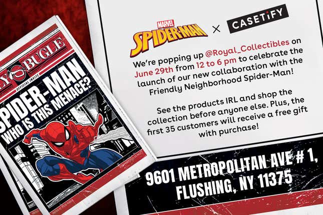 CASETiFY Spider-Man event pop up flyer