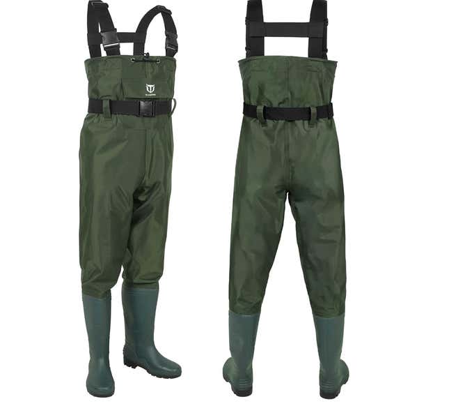 Waterproof waders, with boots. 