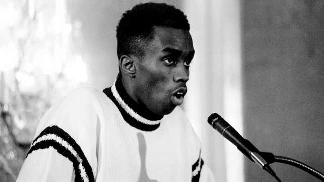 UNITED STATES - JANUARY 02: Sean “Puff Daddy” Combs speaks during press conference at Penn Plaza.