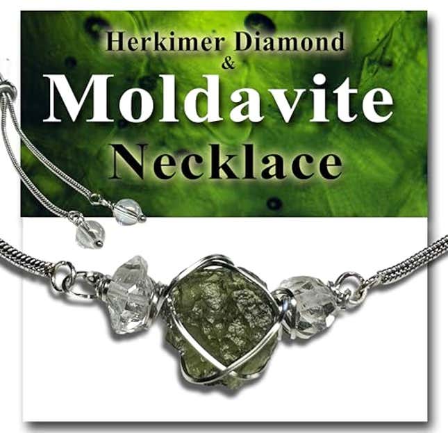 Image for article titled Genuine Moldavite Necklace with Herkimer Diamond Crystals, Now 30% Off