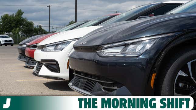 A photo of Kia EVs for sale at a dealer in the U.S.