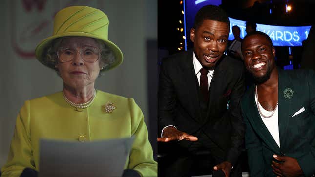 Imelda Staunton in The Crown; Chris Rock and Kevin Hart 
