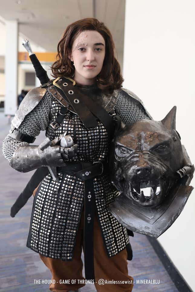 The Hound stands with their hand on their sword hilt. 