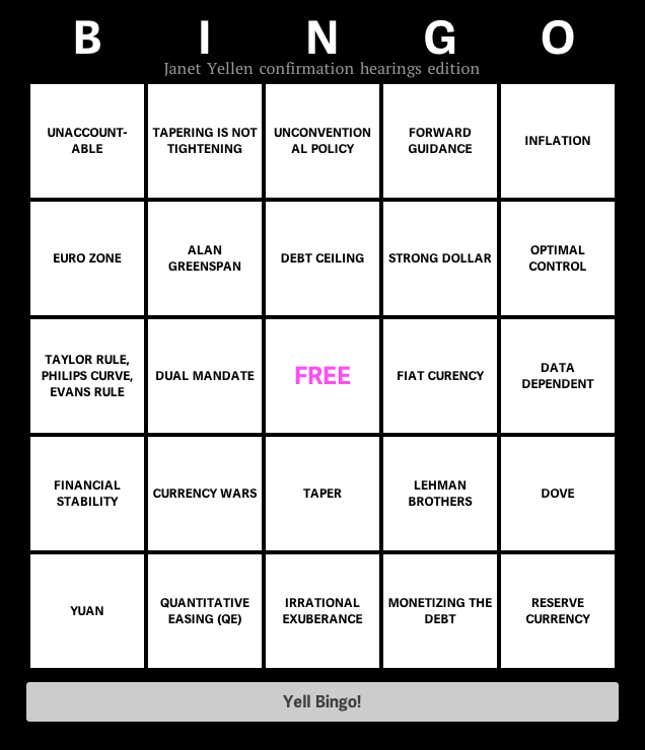 Image for article titled Janet Yellen bingo: the only way to watch the confirmation hearings