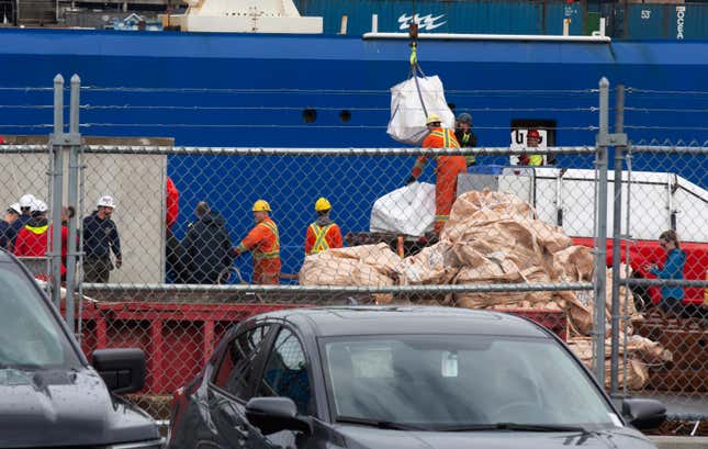 Image for article titled Photos Show Titan Sub Debris Being Unloaded