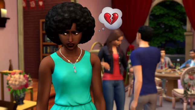 A Sims woman is heartbroken as she attends a wedding.