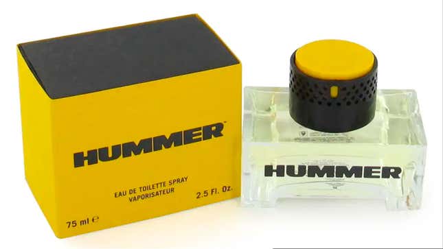 A bright yellow box for the Hummer perfume bottle 